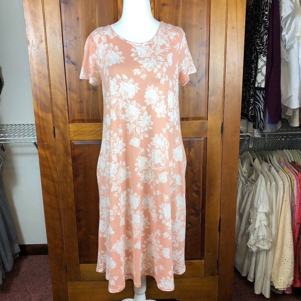 Reb & J Coastal Floral Cottagecore Flowy Beachy T-Shirt Dress w pockets Casual